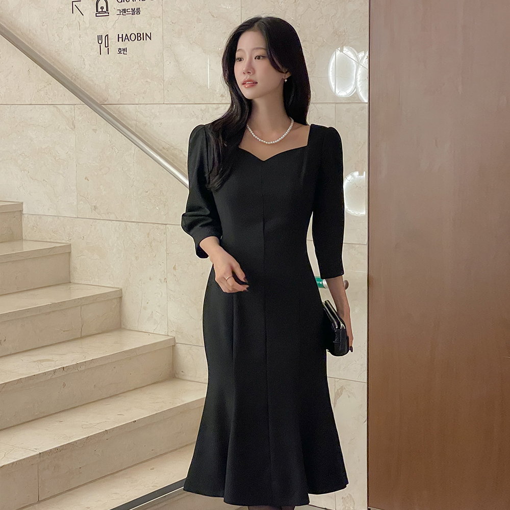 心形领 系带绳子 美人鱼 连衣裙