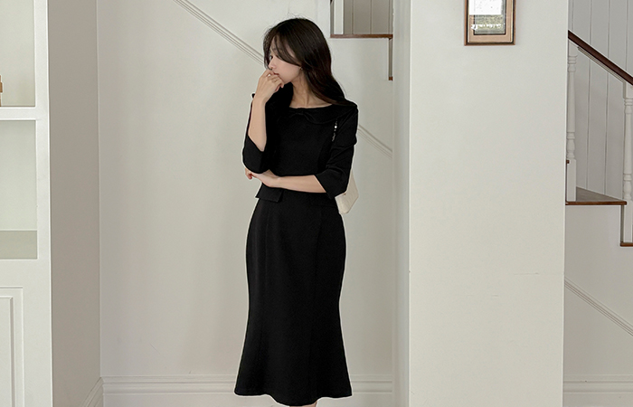 心形领 系带绳子 美人鱼 连衣裙