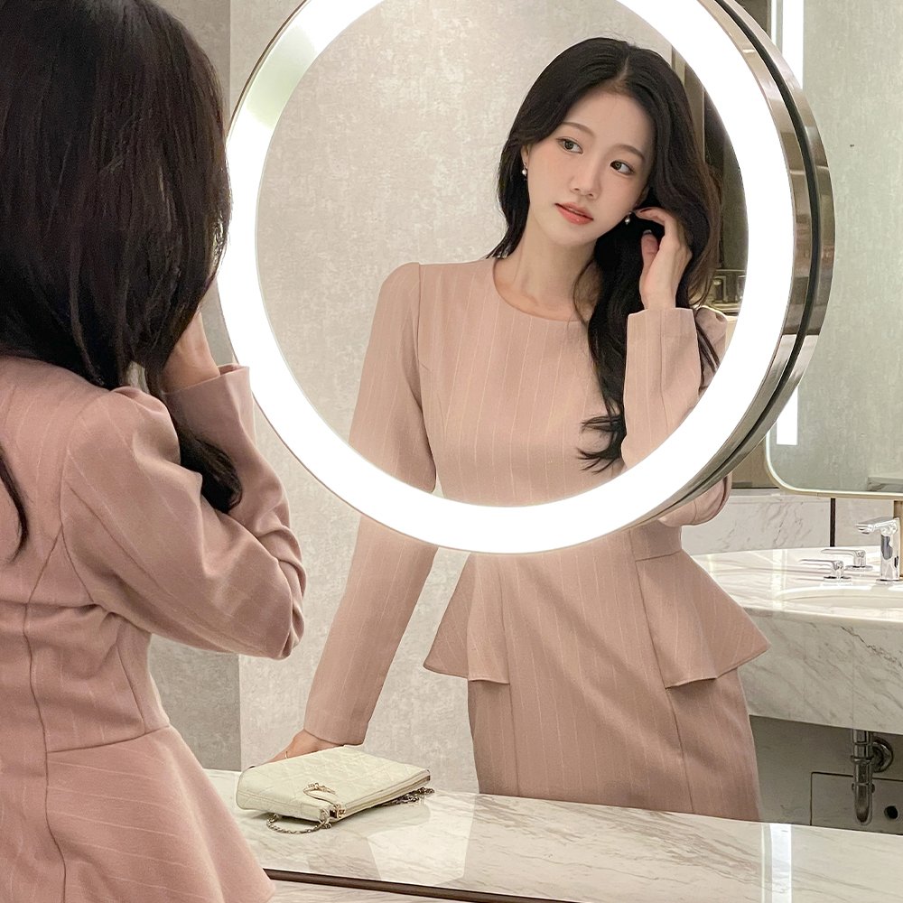 荷叶边 风格 条纹 连衣裙