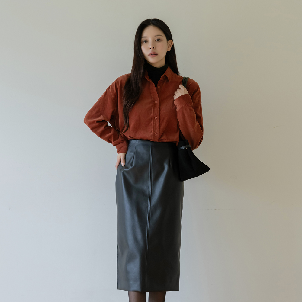 Eco 人造皮夹 缝线 开叉线条 裙子