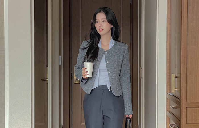 Jane 基本 合适 羊毛 粗呢 夹克