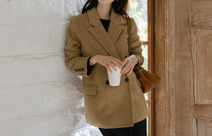 翻领 双 扣子 羊毛 手工 短上衣 大衣