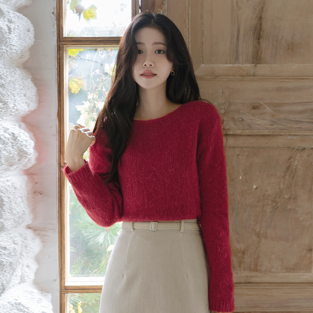 嘴唇领 苗条 马海毛 针织衫