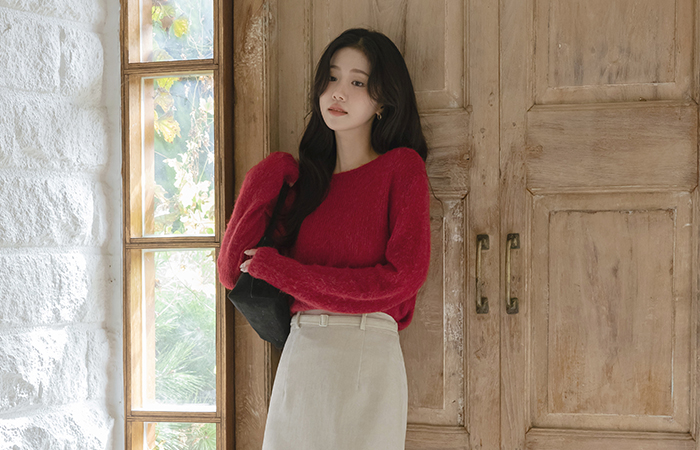 嘴唇领 苗条 马海毛 针织衫