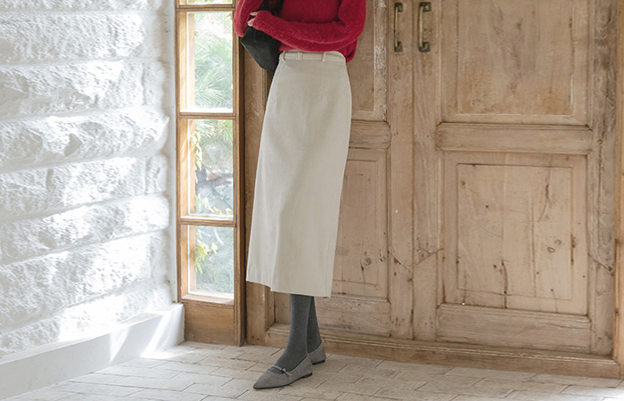 丝绒 腰带 点缀 后侧松紧带 H字型 裙子