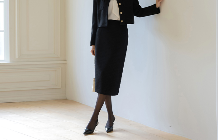 利兹 H字型 珍珠 粗呢 Set-up 裙子