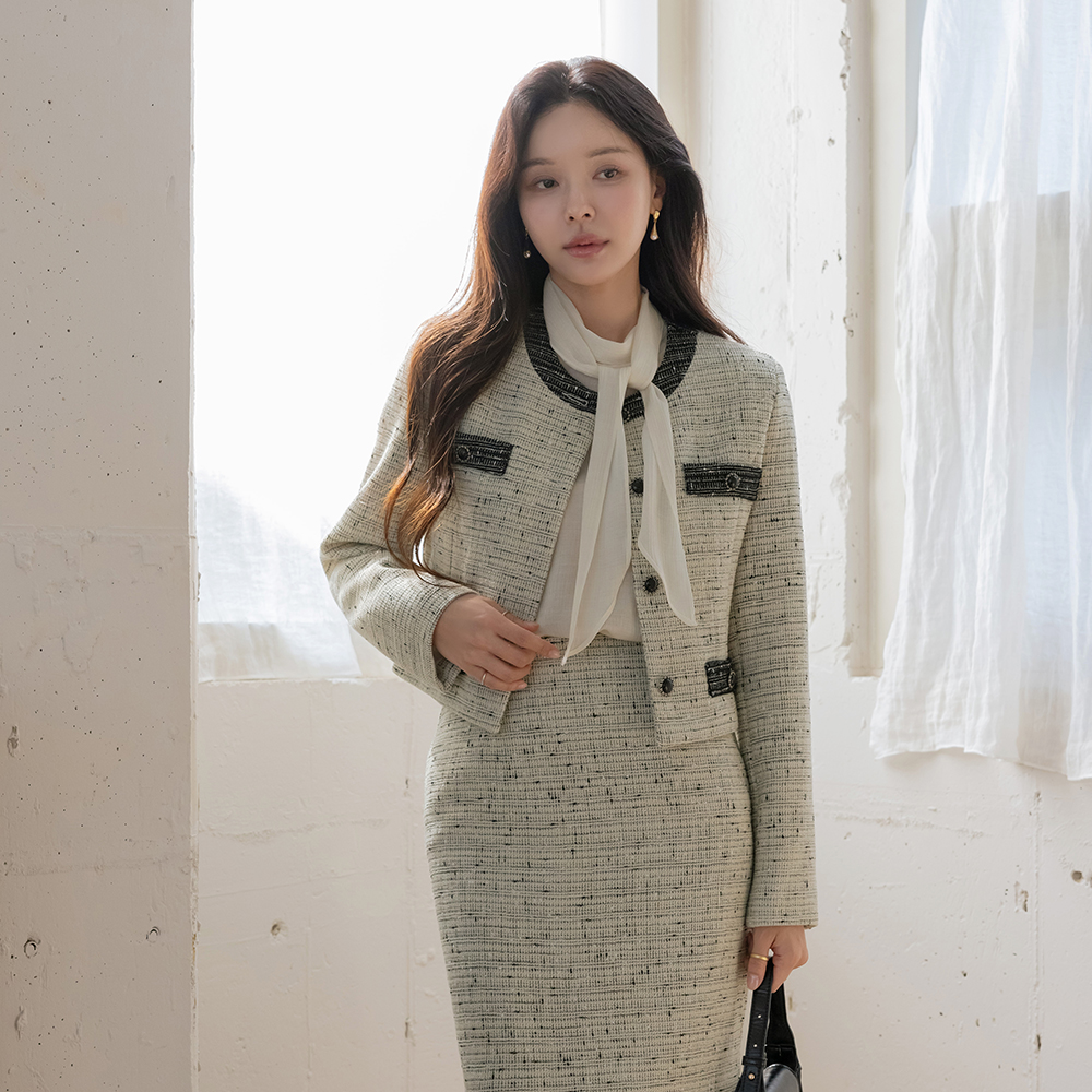 Merry 配色 羊毛 粗呢 Set-up 夹克