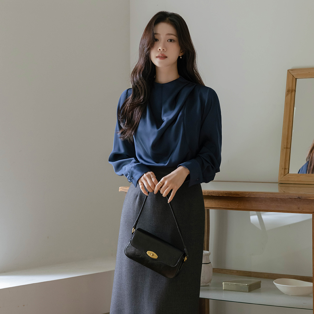 高档 细褶领 绸缎 罩衫