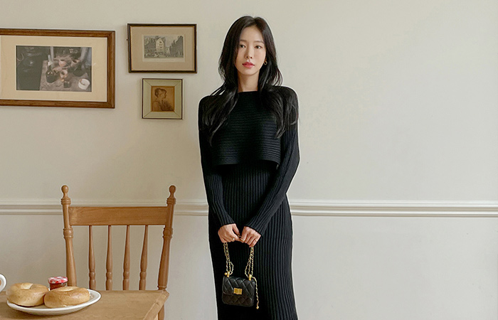 柔丝 条绒 针织衫 (套装) 连衣裙