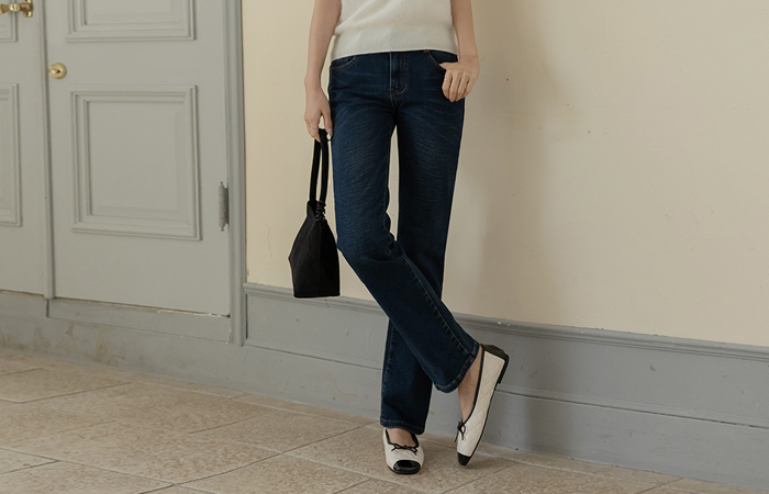 베럴 松紧带 一字型 拉绒 牛仔色 裤子