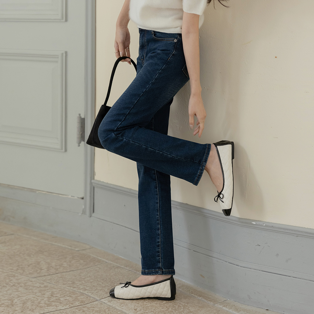 베럴 松紧带 一字型 拉绒 牛仔色 裤子