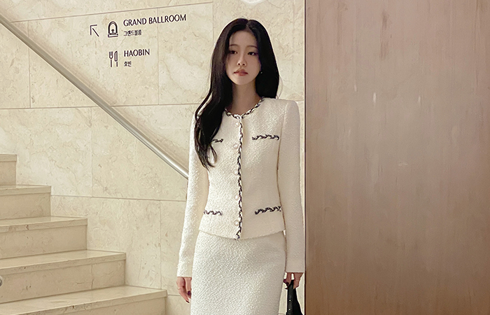 配色 修身 粗呢 Set-up 夹克