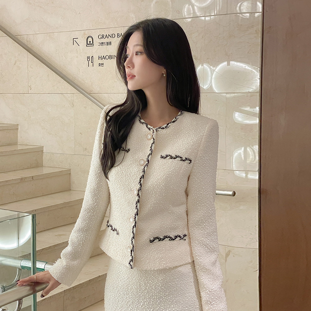 配色 修身 粗呢 Set-up 夹克