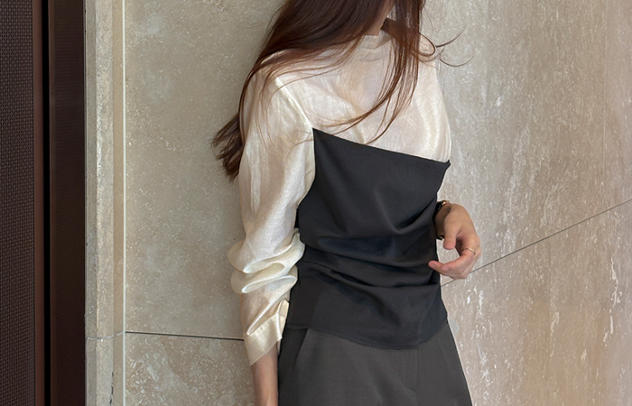 配色 不规则 褶皱 罩衫