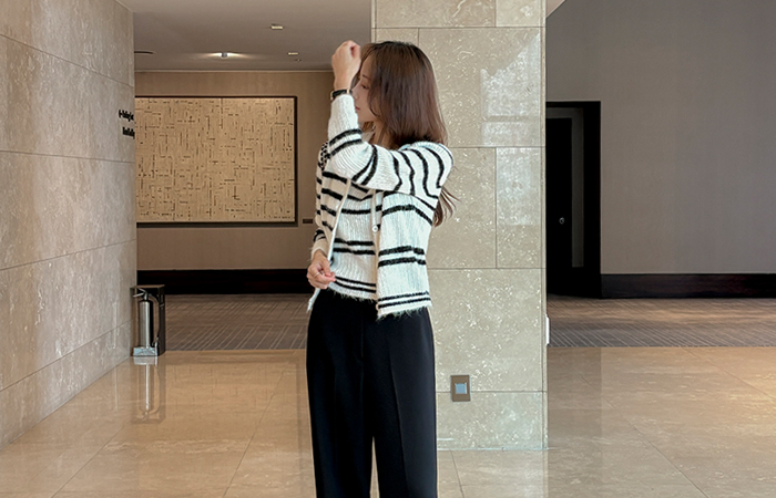 条纹 羊毛 背心 针织衫&开衫 SET