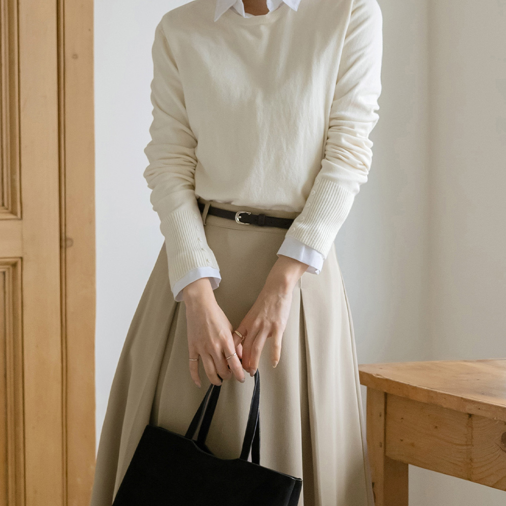 细褶 A字型 裙子_腰带