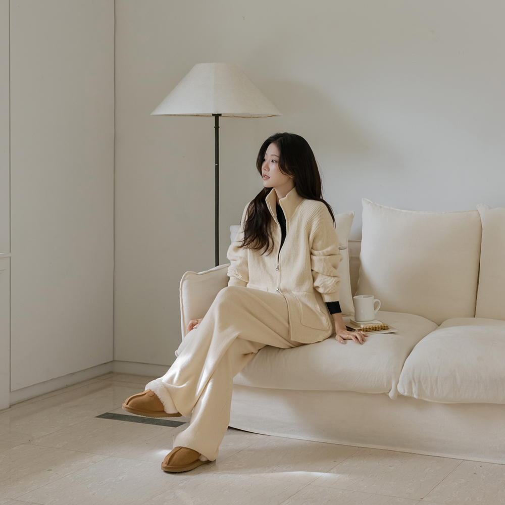 舒适 双重 针织衫 拉链卫衣&裤子 SET