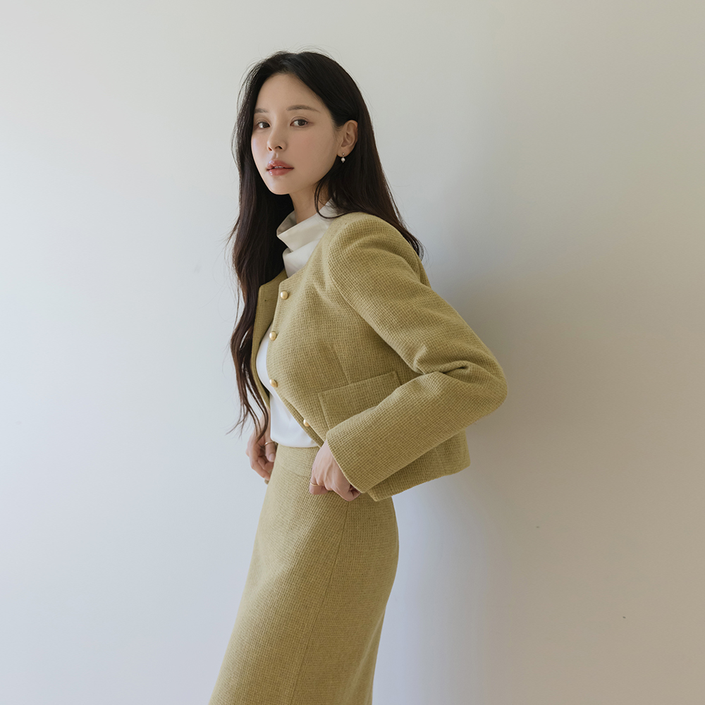 小格子 羊毛 粗呢 Set-up 夹克