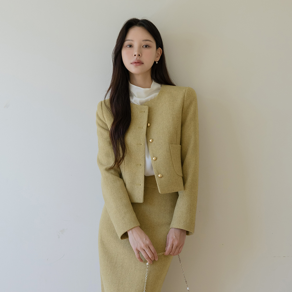 小格子 羊毛 粗呢 Set-up 夹克