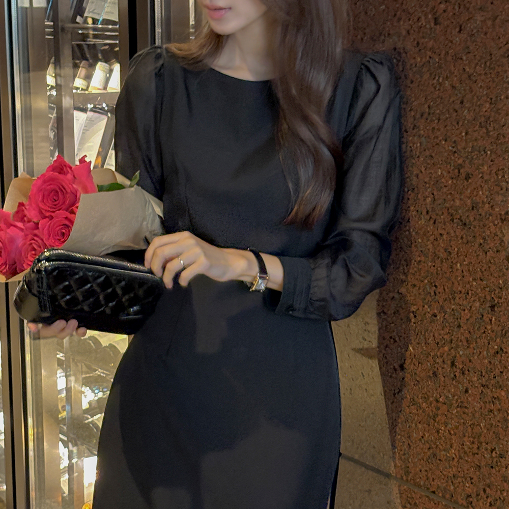 ODE 透视 袖 H字型 连衣裙 (迷你/长款ver)