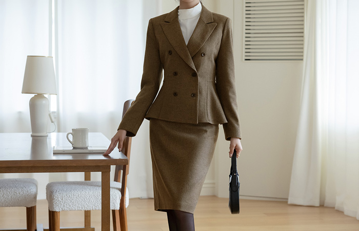 ODE 羊毛 人字呢 H字型 Set-up 裙子