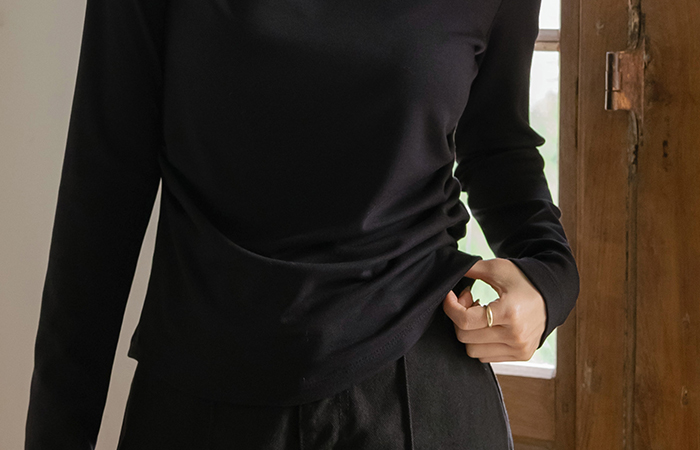 船形领 漂亮的版型 褶皱 弹力 T恤衫