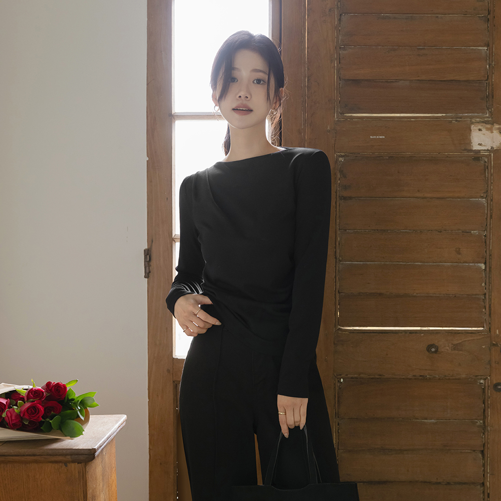 船形领 漂亮的版型 褶皱 弹力 T恤衫