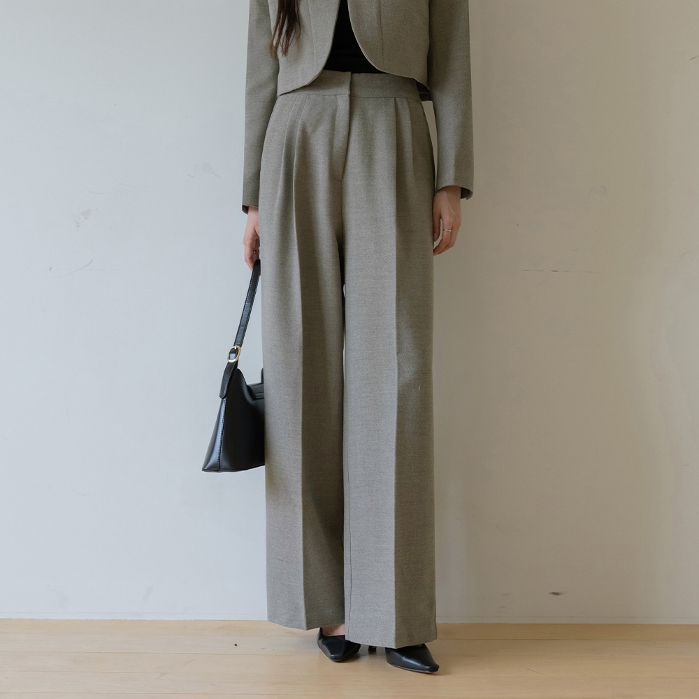 摩登 羊毛 细褶 宽绰 Set-up 宽松长裤