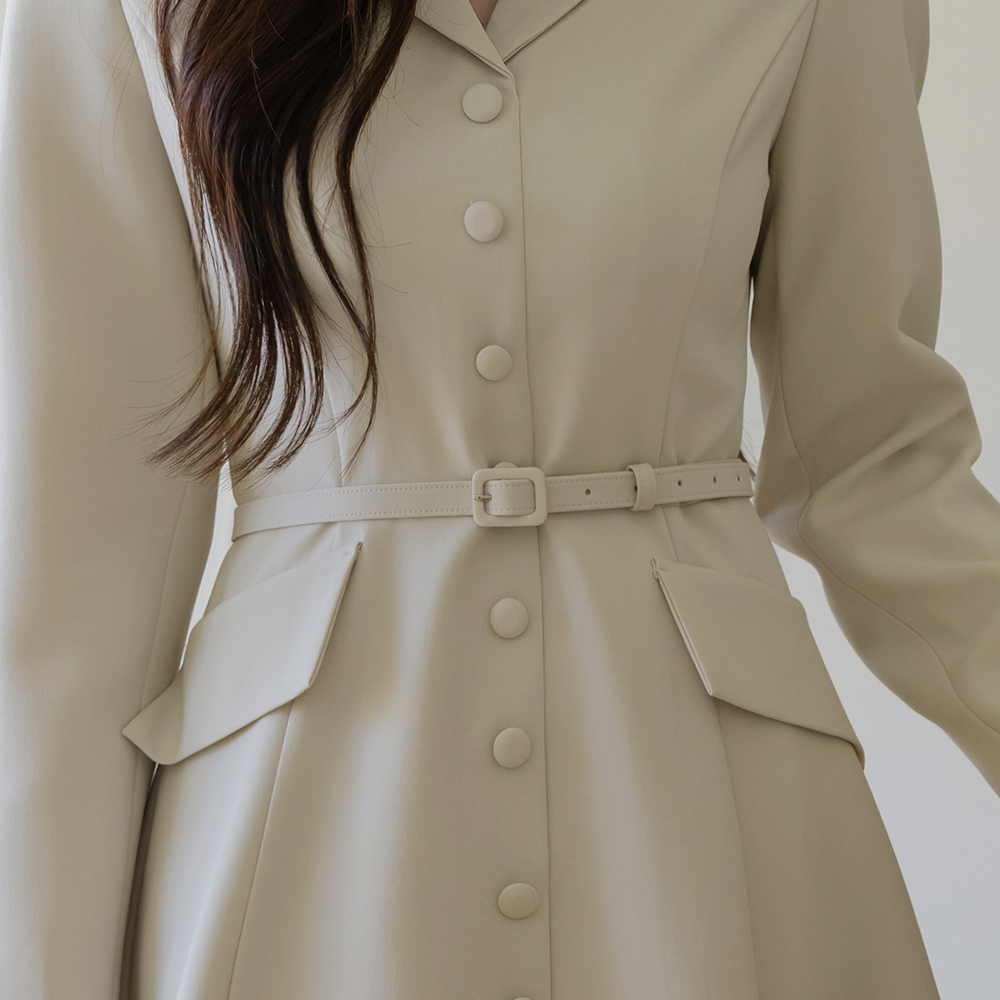 翻领 A字型 连衣裙_腰带