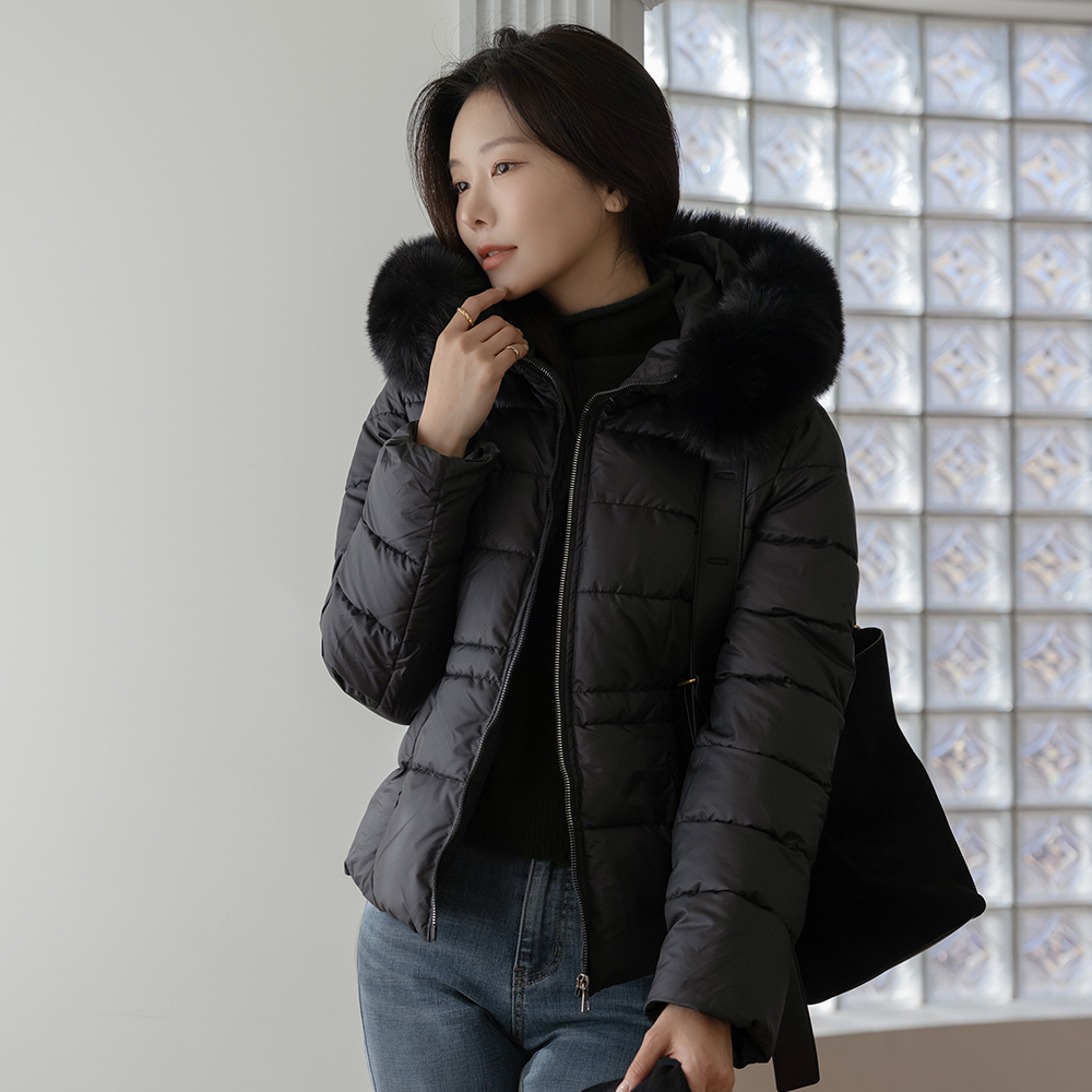 空气 带帽 毛皮草 羽绒棉 短羽绒服