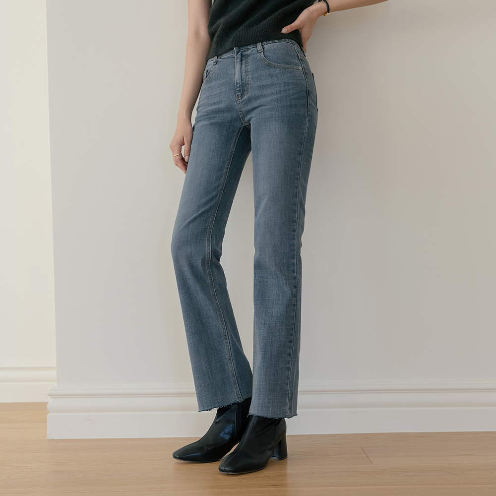 水洗 一字型 弹力 牛仔色 裤子