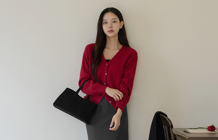 色彩艳丽 V领 羊毛 针织衫 开衫