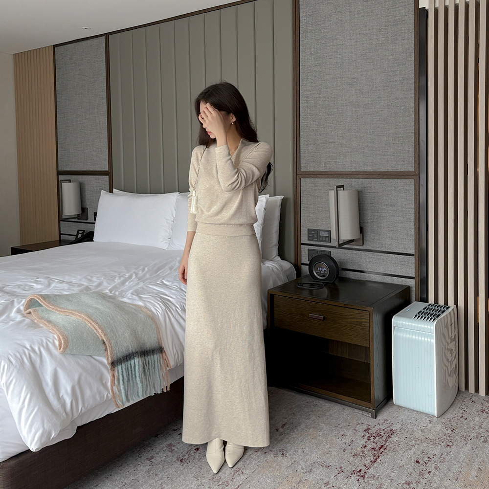 엘레강 裹身风格 针织&裙子 SET