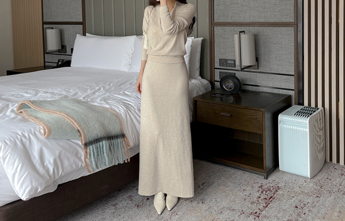 엘레강 裹身风格 针织&裙子 SET