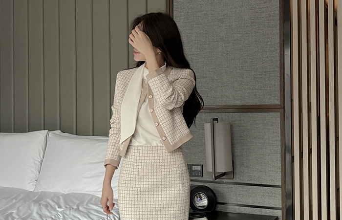 班比 格子 粗呢 配色 Set-up 夹克