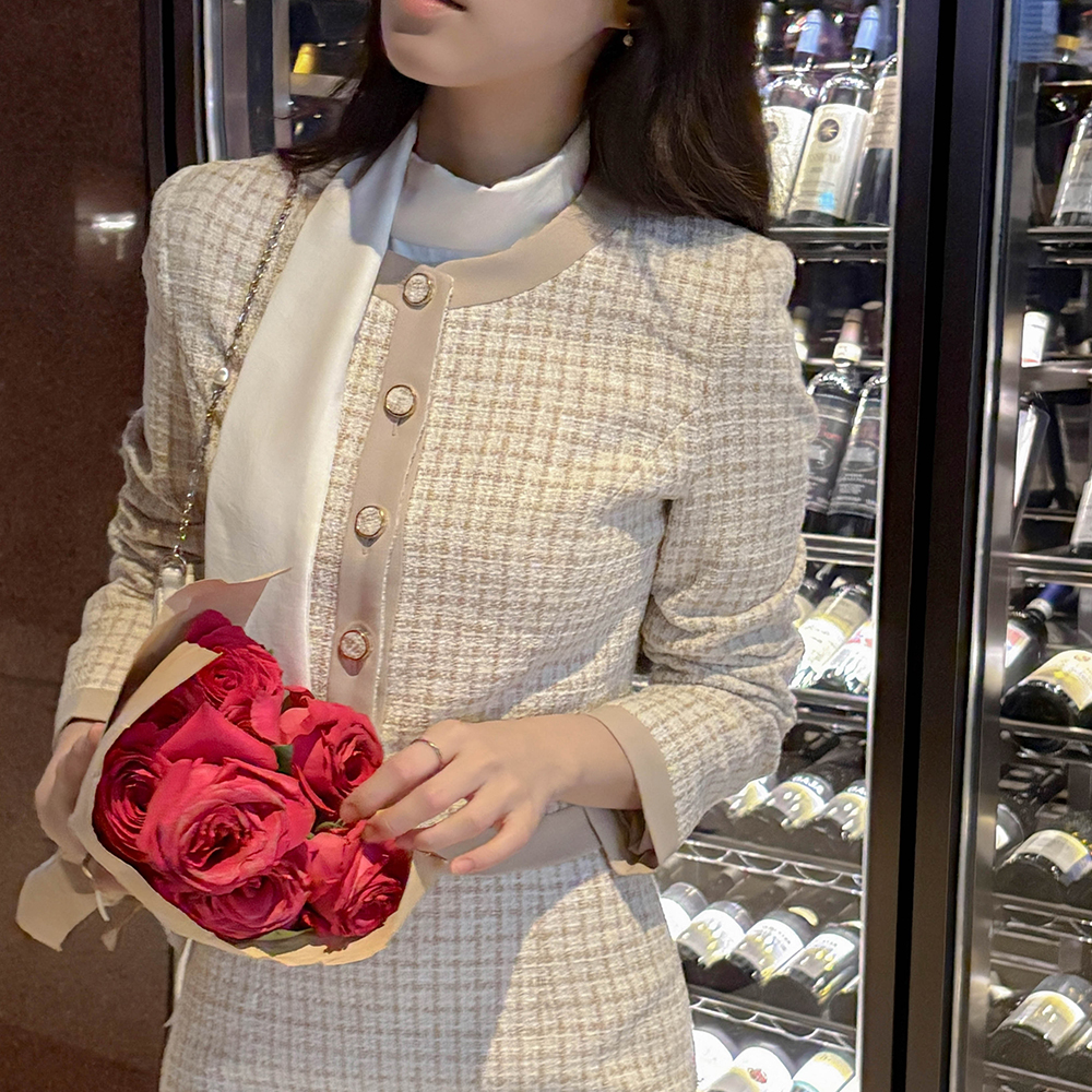 班比 格子 粗呢 配色 Set-up 夹克