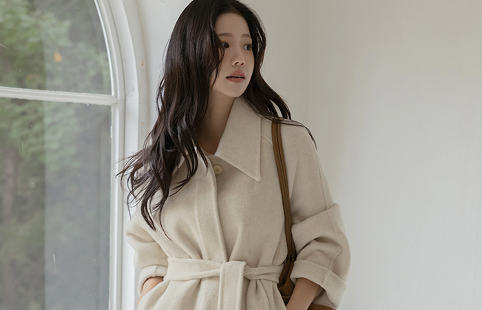 翻领 棉衣 马甲SET 羊毛 手工 长款 大衣(+腰带)