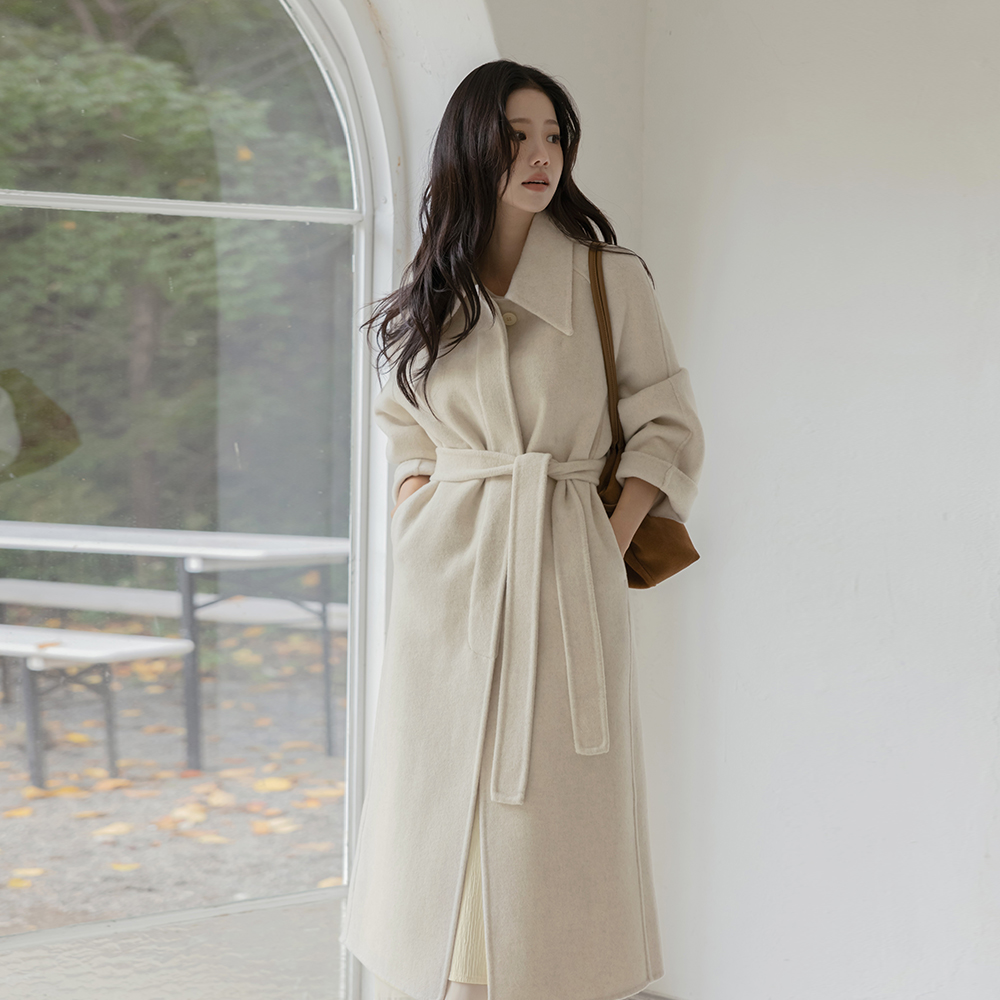 翻领 棉衣 马甲SET 羊毛 手工 长款 大衣(+腰带)