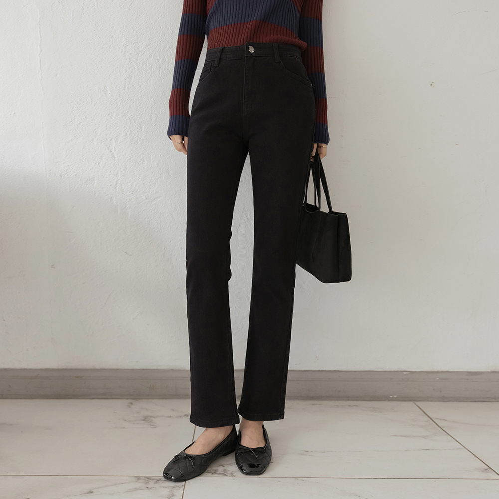 弹力 拉绒 内衬 날씬핏 棉 裤子