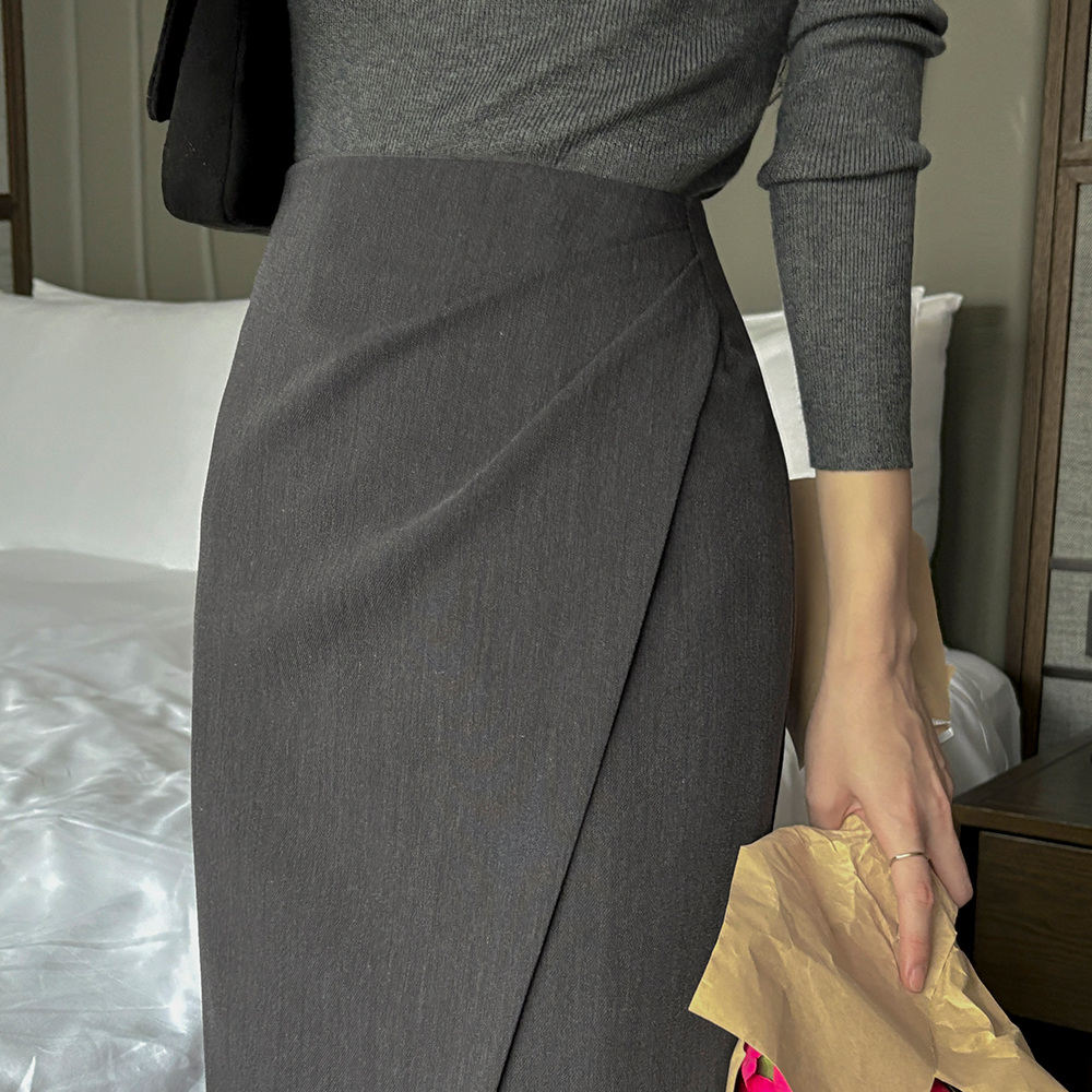 褶皱 裹身风格 H字型 长款 裙子