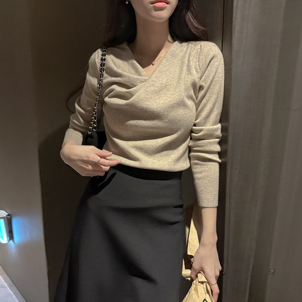 苗条 堆领 柔丝 针织衫