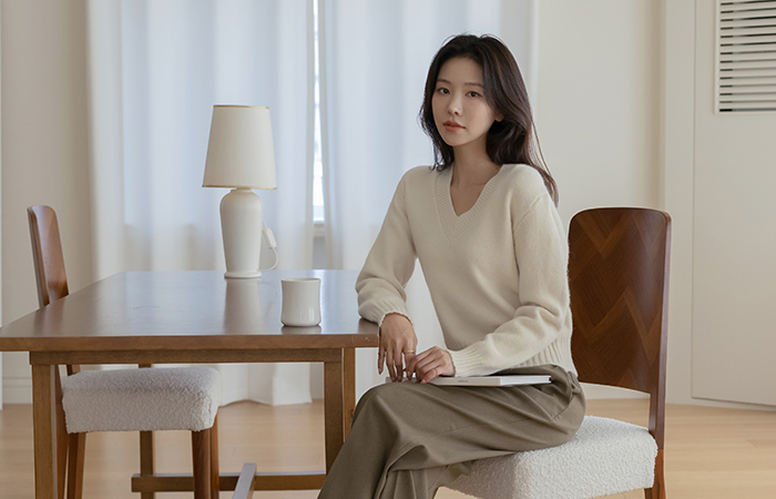 日常 V领 스탠다드핏 针织衫