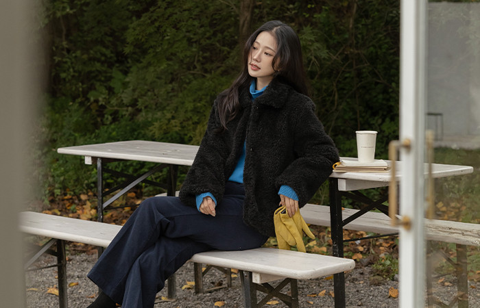 粉 翻领 柔软的 羊毛 夹克