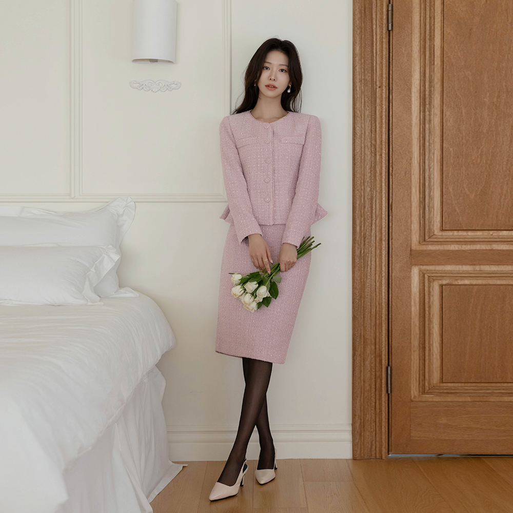 Eli 丝绒 羊毛 荷叶边 粗呢 Set-up 夹克