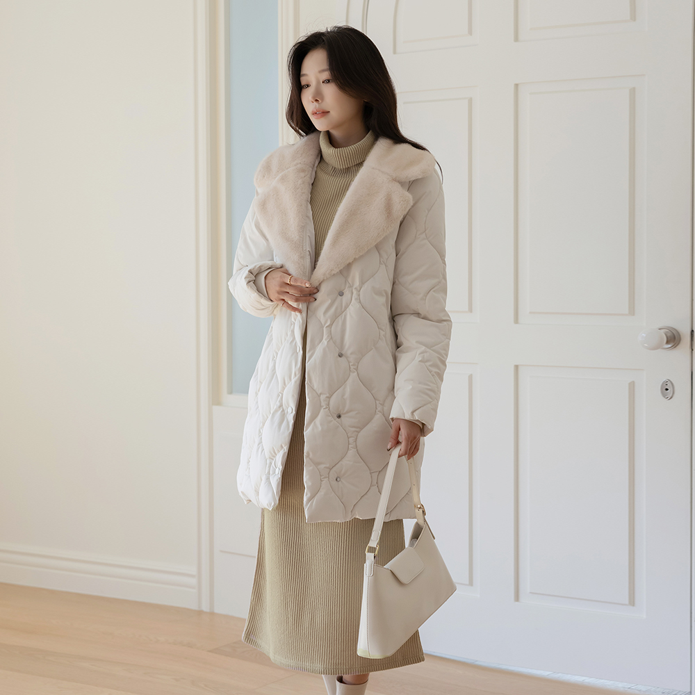 毛皮草 翻领 羽绒棉 绗缝 短上衣 羽绒服(+腰带)