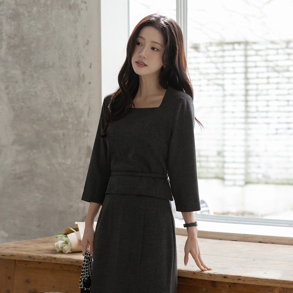 Mari 方领 7分 Set-up 罩衫(+腰带)