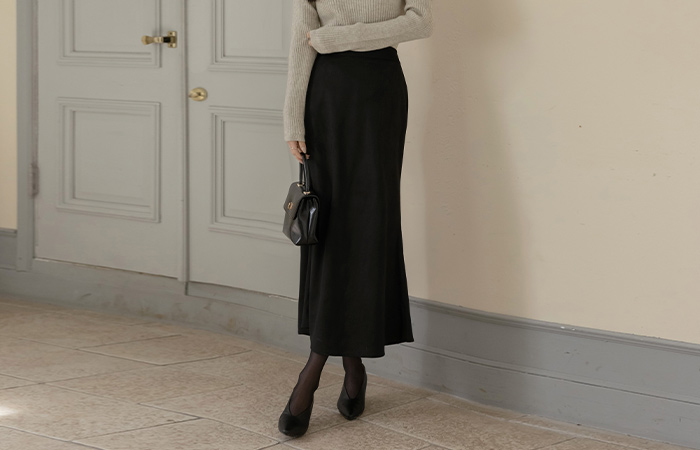 翻毛皮 后侧松紧带 美人鱼 长款 裙子