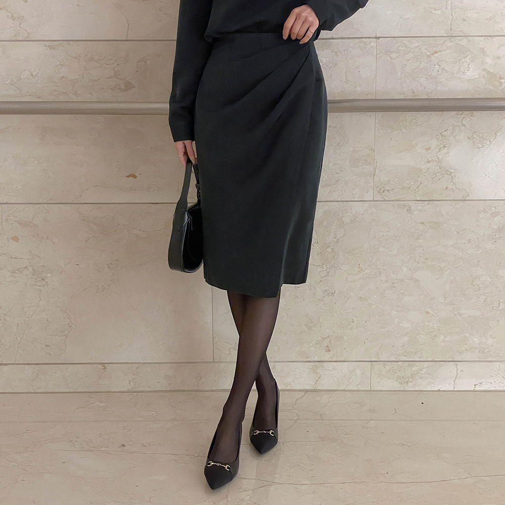 丝绒 褶皱 裹身 H字型 Set-up 裙子