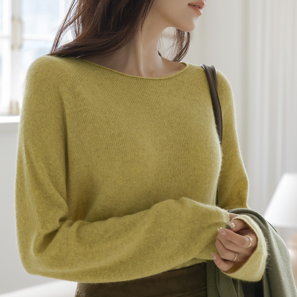 船形领 羊绒&羊毛 插肩袖 针织衫