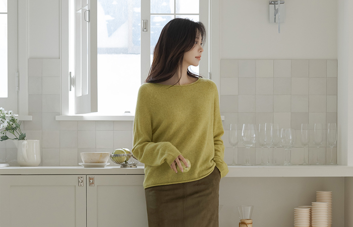 船形领 羊绒&羊毛 插肩袖 针织衫